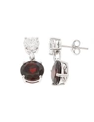 Sterling Silver 9 MM Round Garnet And Round CZ Accented Earrings
