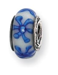 Blue Floral, Glass Charm for 3mm Charm Bracelets