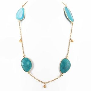 Turquoise Faceted Gemstone Necklace with Gold Filled Chain, 15" Length, #7551