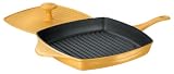 Calphalon Enamel Cast Iron Panini Pan with Press, Custard Yellow