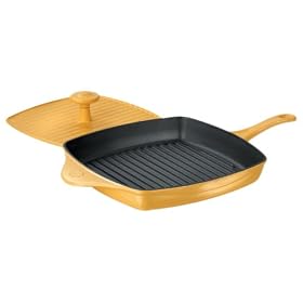 Click here to buy Calphalon Enamel Cast Iron Panini Pan with Press, Custard Yellow by Calphalon.