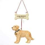 GOLDEN RETRIEVER & BONE ORNAMENT - PAINTED GOLDEN RETRIEVER W/BONE PERSONALIZE ORN.