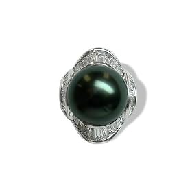 Amarican Pearl 18K white gold voyage Black Tahitian cultured pearl