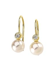 Ann Harrington Jewelry 14k Yellow Gold 7 mm Cultured Pearl And .06 Ct Tw Diamond Earrings