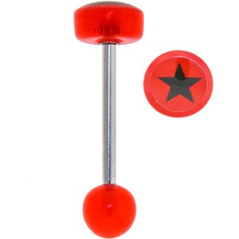 Red Acrylic BLACK STAR Logo Barbell Tongue Ring