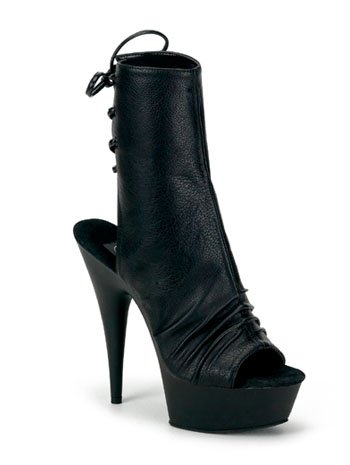 Black Leather Platform Open Toe Ankle Boot - 13