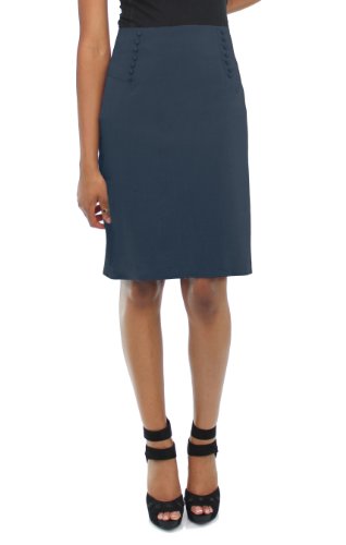 AGB Pencil Skirt, Women's Button Detail Flounced Skirt (4, Navy)