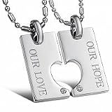 Shiny Cubic Zirconia Stone(diamond Shape) Love Square Cards Titanium Stainless Steel Couples Pendant Necklace