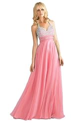Chiffon/Silk Halter Crystal Beaded Prom Dress 
