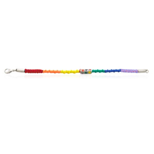 Rainbow Pewter Hearts on Skinny Hemp Bracelet, 6.5 inches