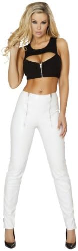 Sexy Faux Leather High Waist Double Side Zipper Retro Pants White Large