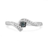 Platinum Plated Sterling Silver Blue And White Round Diamond Twisted Promise Ring (1/6 cttw)