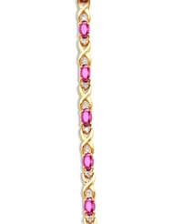 14k Yellow Gold Natural Pink-Topaz And Diamond Tennis Bracelet