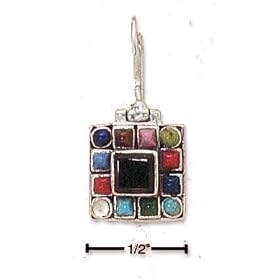 Sterling Silver Onyx Earrings Multi Color Border On Hinged s by JewelryWeb