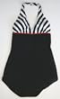 Alicia Simone Plus Size 1 Piece Halter Sarong Retro Swimsuit - Black/White/Red