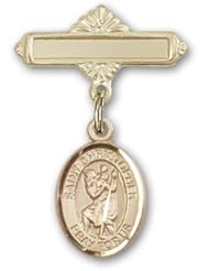 14kt Gold Baby Badge with St. Christopher Charm and Polished Badge Pin