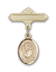 14K Gold Baby Badge with St. Christopher Charm and Polished Badge Pin
