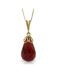 14K Yellow Gold Briolette Natural Ruby Pendant Necklace