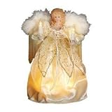 Kurt Adler 9-Inch 10 Light Ivory and Gold Angel Treetop