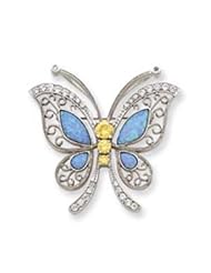 Sterling Silver Blue Opal with Yellow and Clear CZ Butterfly Pin