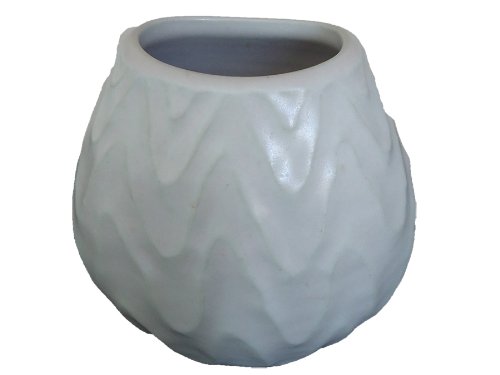 益子焼　宮島正行作　白掛鎬扁瓶　白い花瓶　White vase with wave pattern