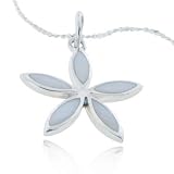 Sterling Silver Natural White Mother of Pearl Shell Little Flower Necklace 18'' for women
