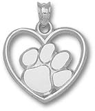 Clemson Tigers Solid Sterling Silver Paw Heart Pendant