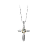 14K White Gold and Sterling Silver Blue Topaz Pendant with Chain