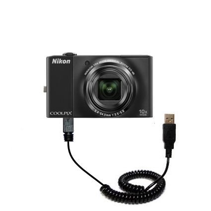 Coiled USB Cable for the Nikon Coolpix S8000 with Power Hot Sync and Charge capabilities - uses Gomadic TipExchange Technology