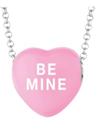 Sterling Silver 14mm Dk Pink enamel Sweethearts BE MINE Heart Pendant