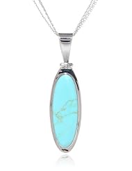 Sterling Silver Large Oval Inlay Pendant Necklace, 18"