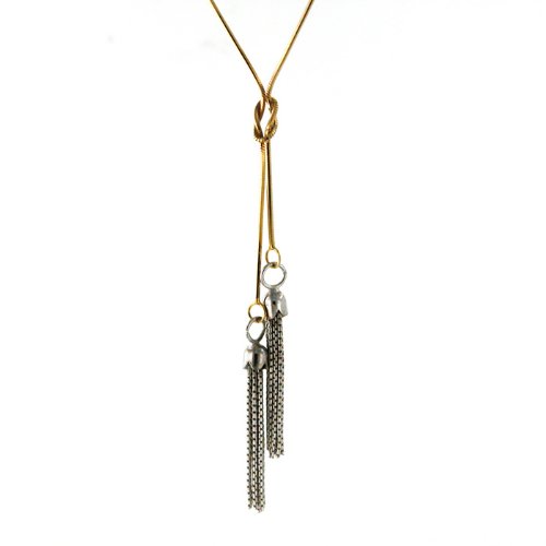 14K 2T Diamond Cut Snake Y Knot w/7+7 Tassel Necklace 18