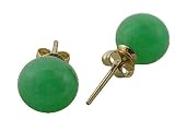 Green Jade Stud Earrings, 14k Gold