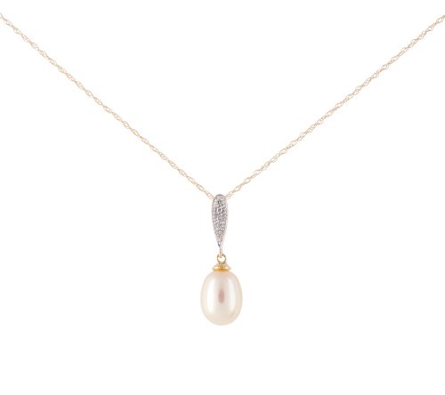 10k Yellow Gold Freshwater Cultured Pearl Diamond Pendant (.013 cttw, I-J Color, I1-I2 Clarity), 18 10k Yellow Gold Freshwater Cultured Pearl Diamond Pendant (.013 cttw, I-J Color, I1-I2 Clarity), 18