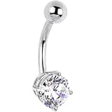 Solid 14KT White Gold 6mm Cubic Zirconia Solitaire Belly Ring