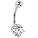 Solid 14KT White Gold 6mm Cubic Zirconia Solitaire Belly Ring