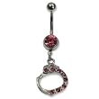 Stainless Steel Belly Ring with Hot Pink Australian Crystals - Dangling handcuff 14g/5mm ball