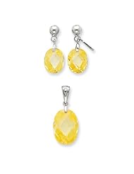Sterling Silver Yellow CZ Earrings & Pendant Set