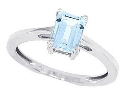1.00ct Emerald Cut Aquamarine Ring in 14Kt White Gold