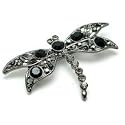 Black and Smokey Color Austrian Rhinestone Dragonfly Design Silver-Tone Brooch / Pin