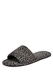 Open Toe Heart Print Mule Slippers
