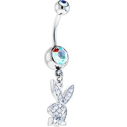 Playboy Crystal CUBIC ZIRCONIUM Jeweled Rabbit Head CHARM Belly Ring