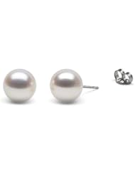 HinsonGayle AAA Gem Collection 8.5-9.0mm White Cultured Pearl Stud Earrings (Solid 14K White Gold)