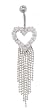 Stainless Steel Belly Ring with Clear Crystals - Heart with Dangling Chains