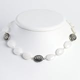 Sterling Silver White Jade Antiqued Necklace - 16 Inch