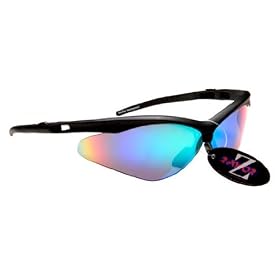 Rayzor Professional Lightweight Black UV400 Sports Wrap Cricket Sunglasses, With a Windshield Blue / Green Iridium Revo Anti-Glare Lens