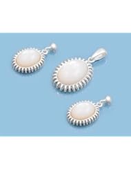 Sterling Silver Mother of Pearl Embossed Oval Earring Pendant Set
