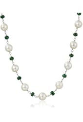 Sterling Silver 8-9mm White Cultured Freshwater Pearl and 4-5mm Link Strand Necklace, 18"