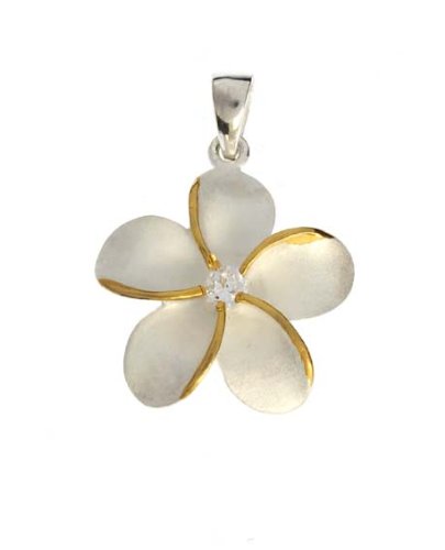 Silver Hawaiian Jewelry Plumeria pendant, 18mm, Two-Tone, * FREE Shipping from Hawaii