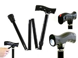 Folding Walking Stick With Battery-Free Dynamo Flashlight, Flasher And Alarm